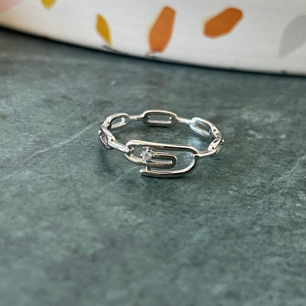 CZ Paper Clip Ring-Silver