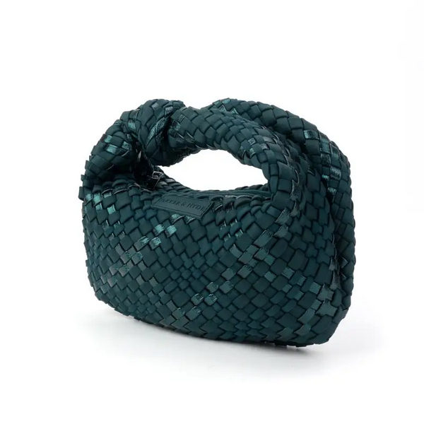 Metallic Woven Knot Handbag-Emerald