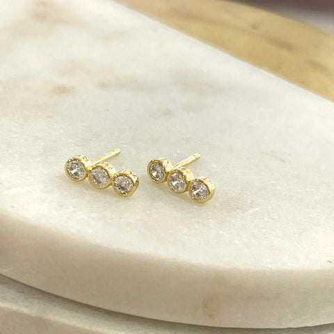 CZ Bar Stud Earrings (Gold, Silver)