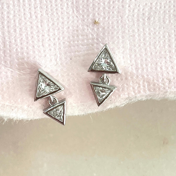 CZ Linked Triangle Stud Earrings