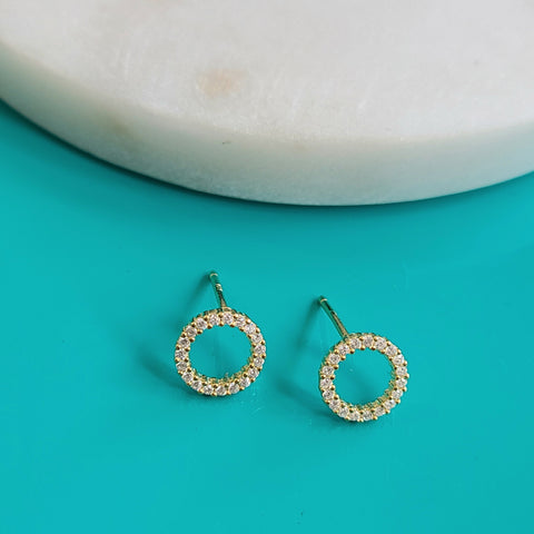 CZ Round Stud Earrings (Gold, Silver)