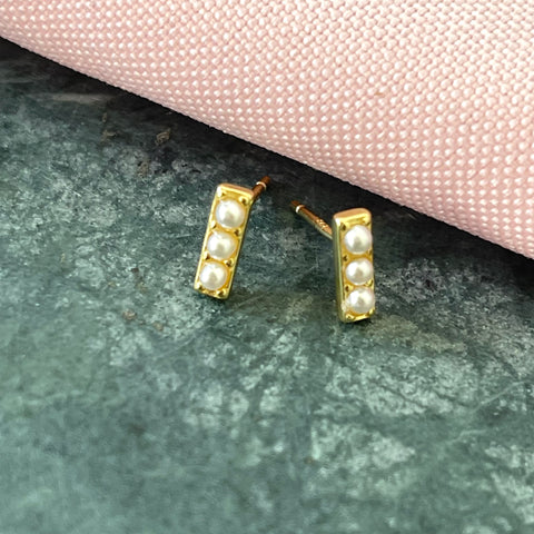 Tiny Pearl Bar Stud Earrings