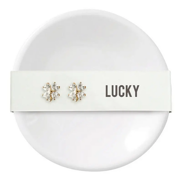 Stud Earrings and Jewelry Dish Set —Lucky