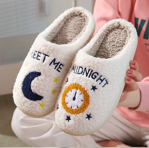 Meet Me At Midnight Cozy Fluffy Slippers