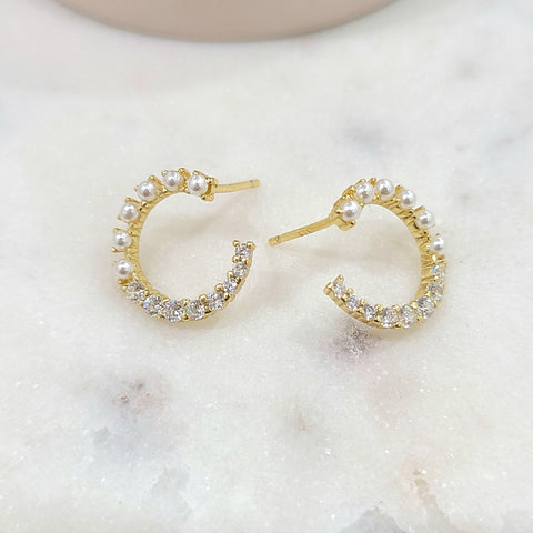 CZ Pearl Stud Earrings (Gold, Silver)