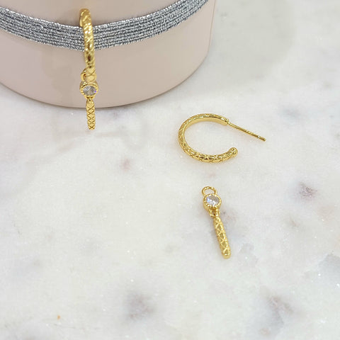 Removable CZ Bar Earrings (Gold, Silver)