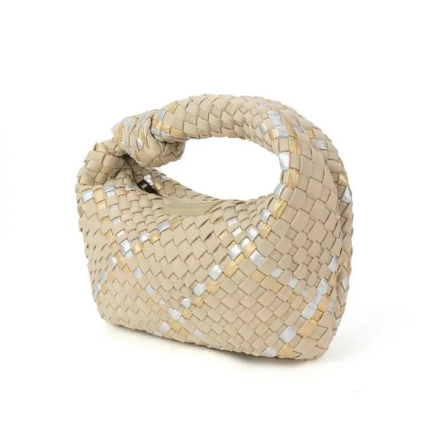 Metallic Woven Knot Handbag-Beige