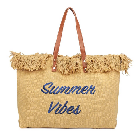 Summer Vibes Fringe Beach Toe Bag-Natural